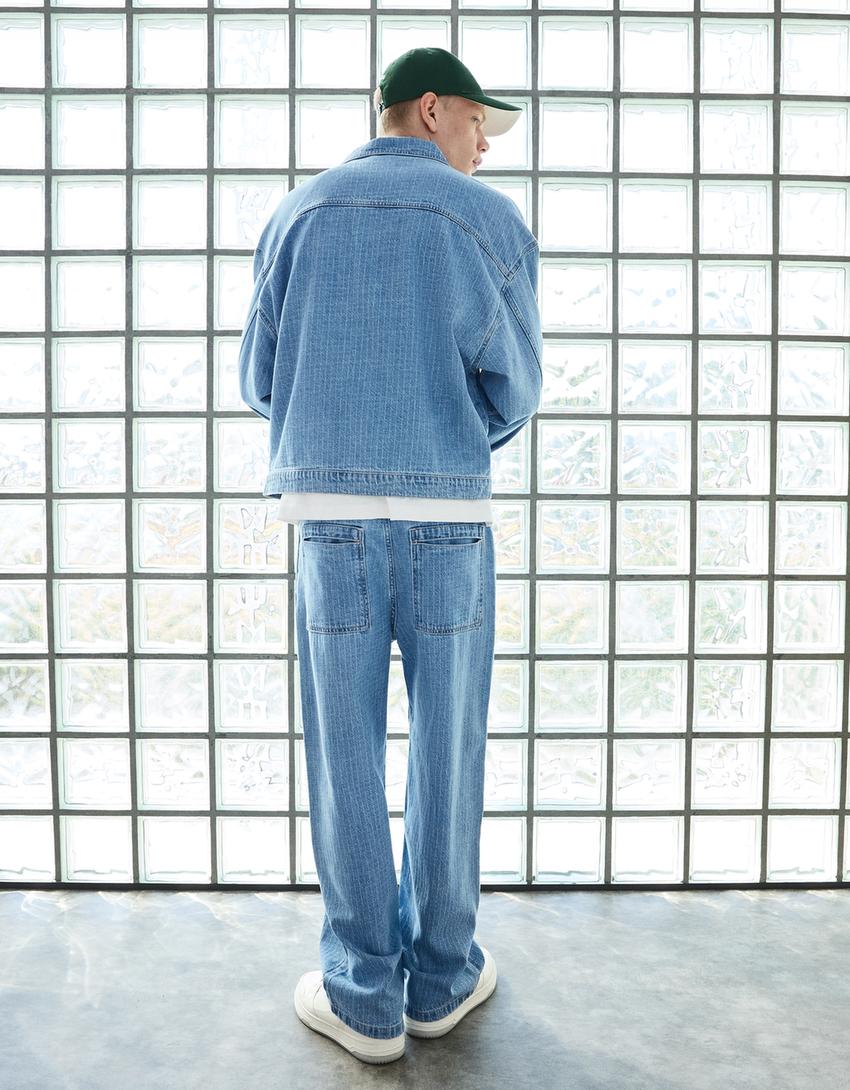 Jeans mit Karostruktur-Hellblau