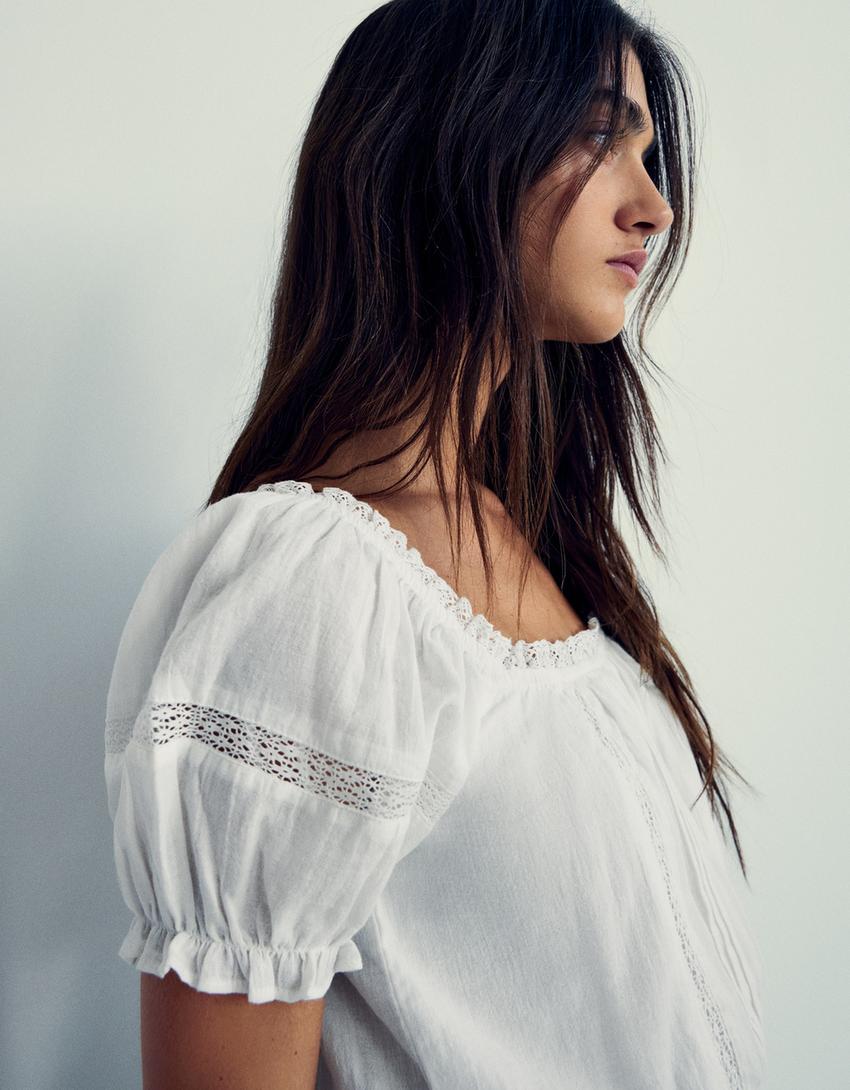 Chemise à manches courtes rustique-Blanc