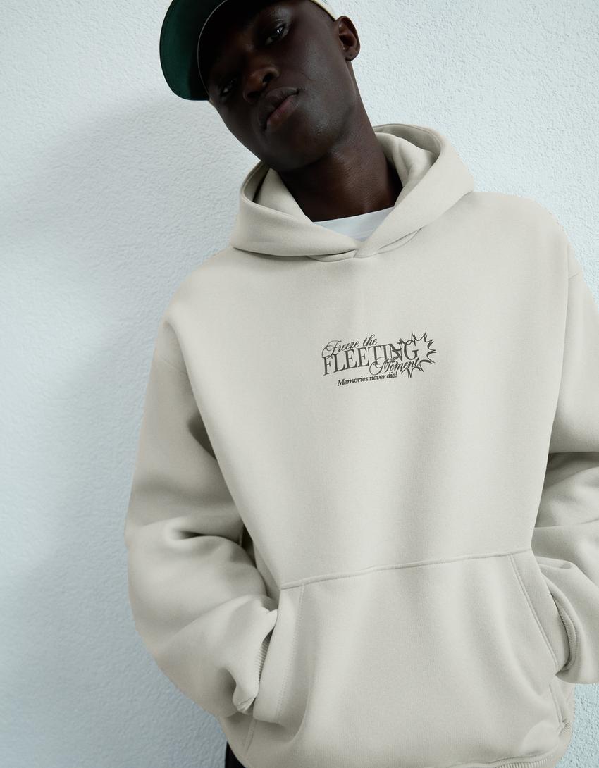 Kapuzenpullover mit Print-Steinfarbe
