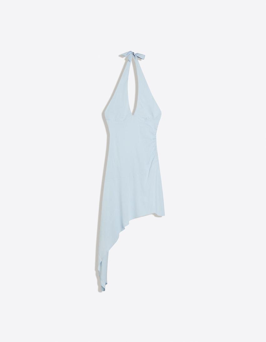 Asymmetric mini dress-Light blue