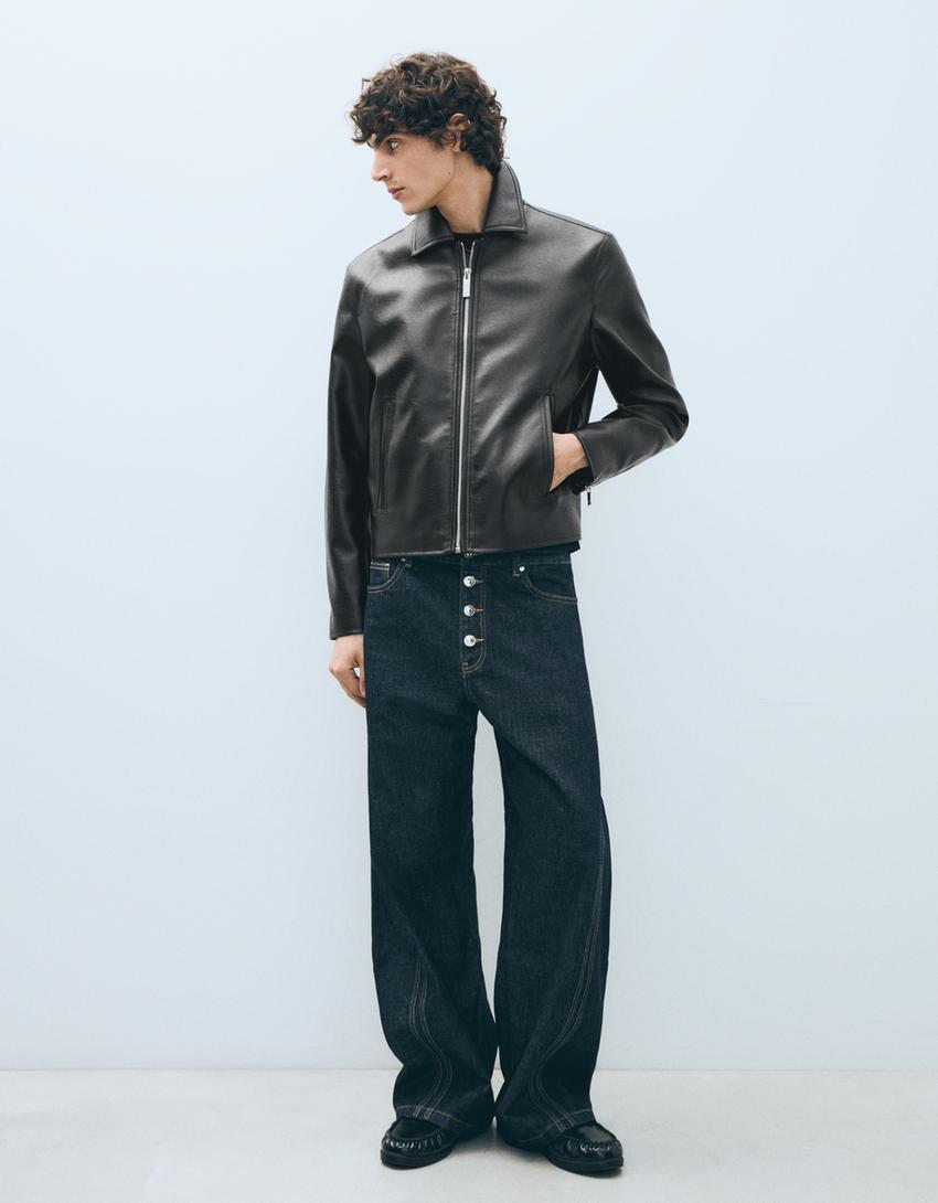 Veste boxy similicuir-Noir