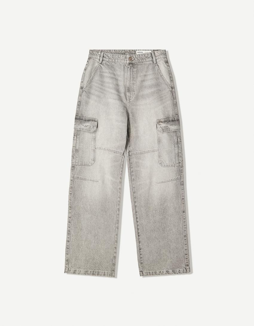 Jeans baggy cargo-Gris
