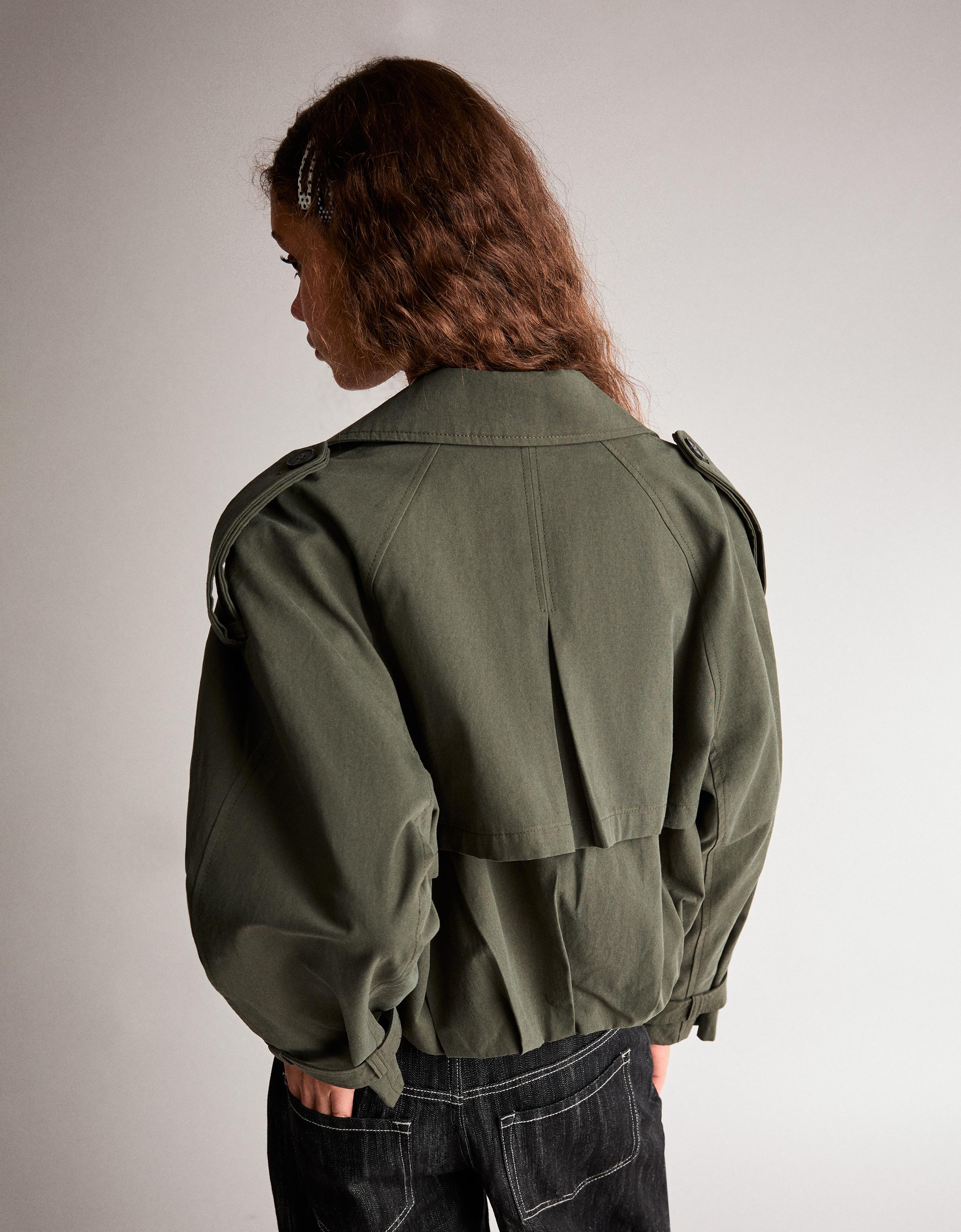 Balloon effect cropped trench coat — Khaki