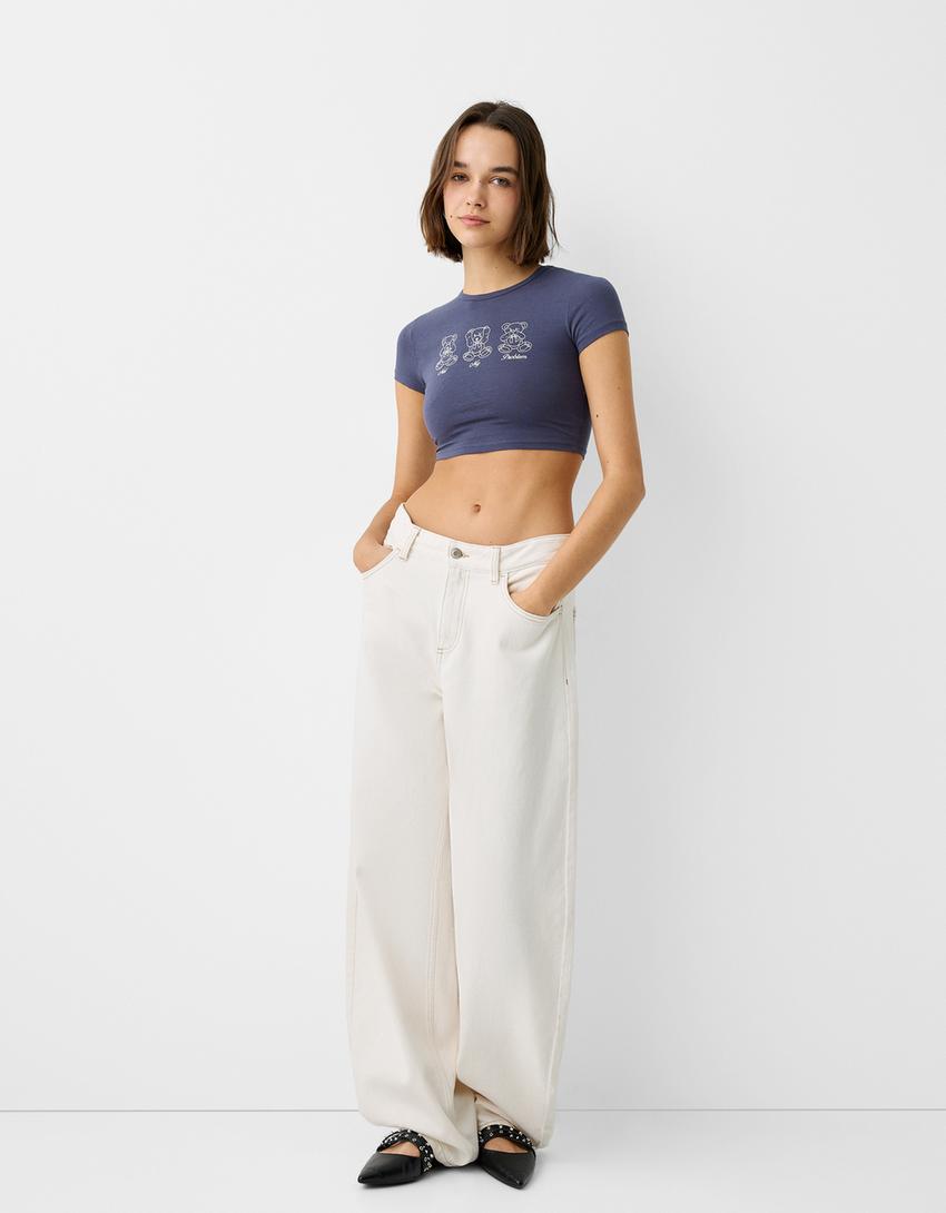 T-shirt manches courtes imprimé-Bleu lavé-3