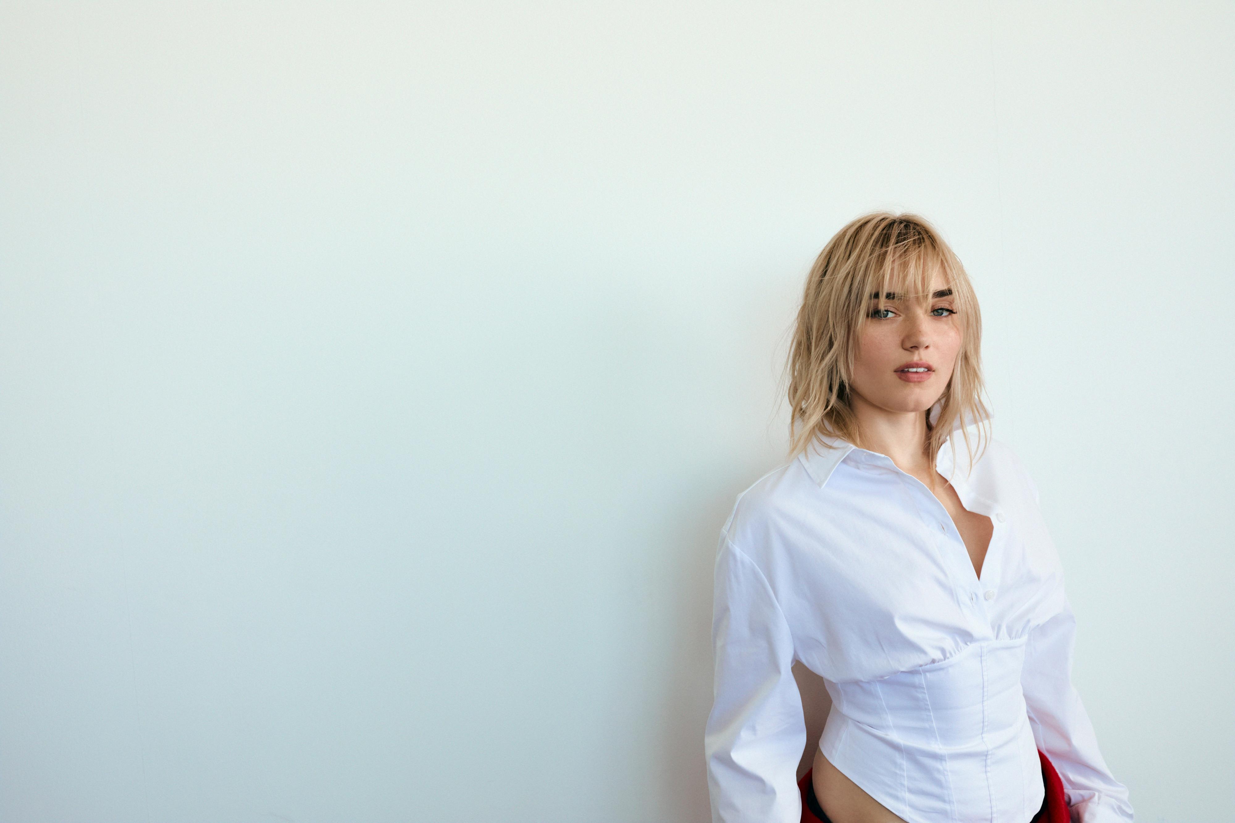 Long sleeve corset-effect shirt — White