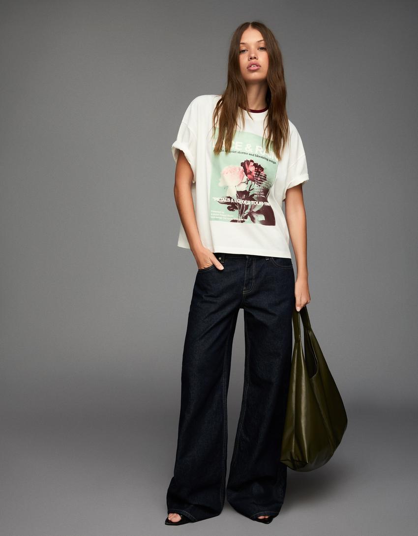 T-shirt manga curta oversize estampado-Gelo-1