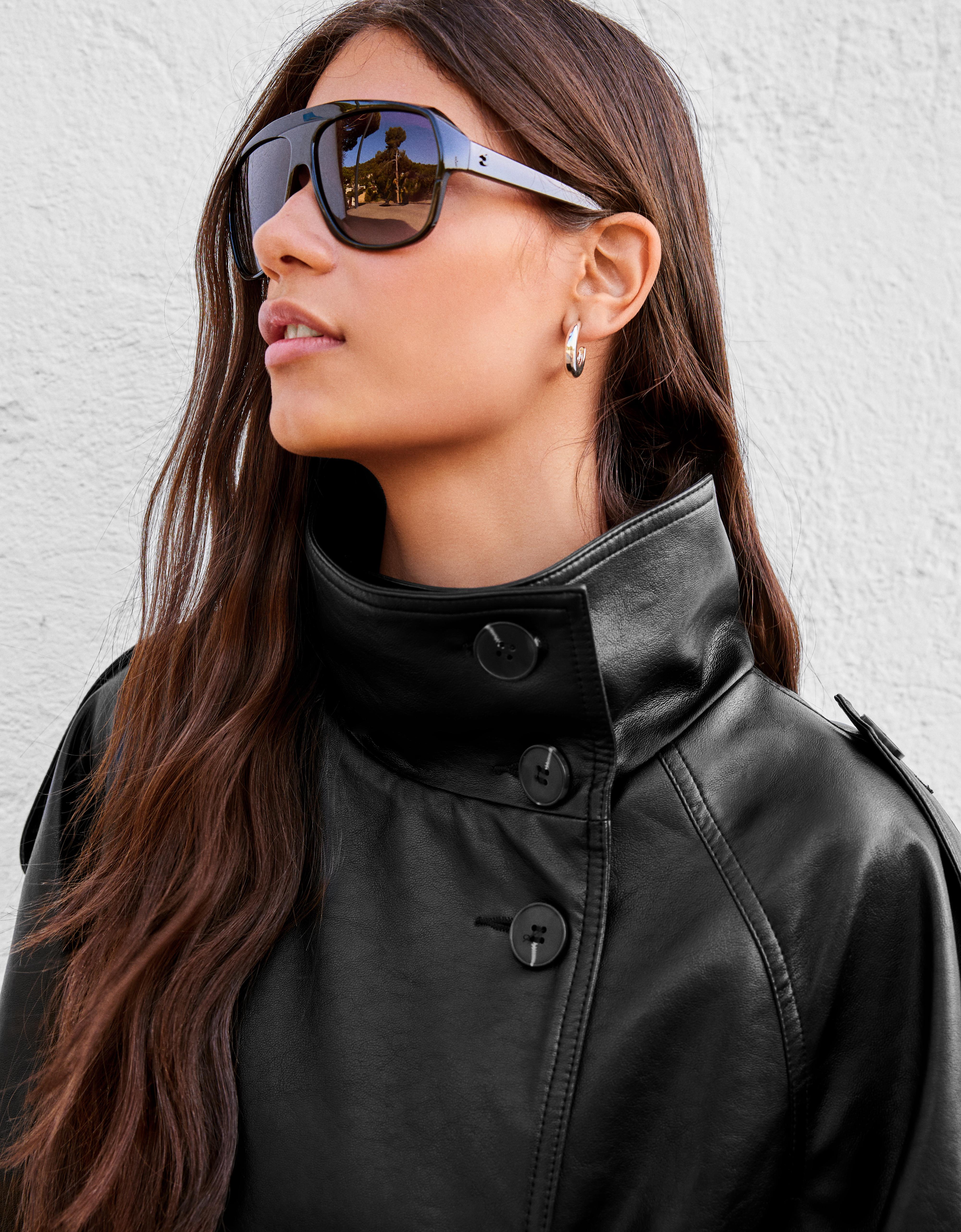 Short leather effect trench jacket — Black