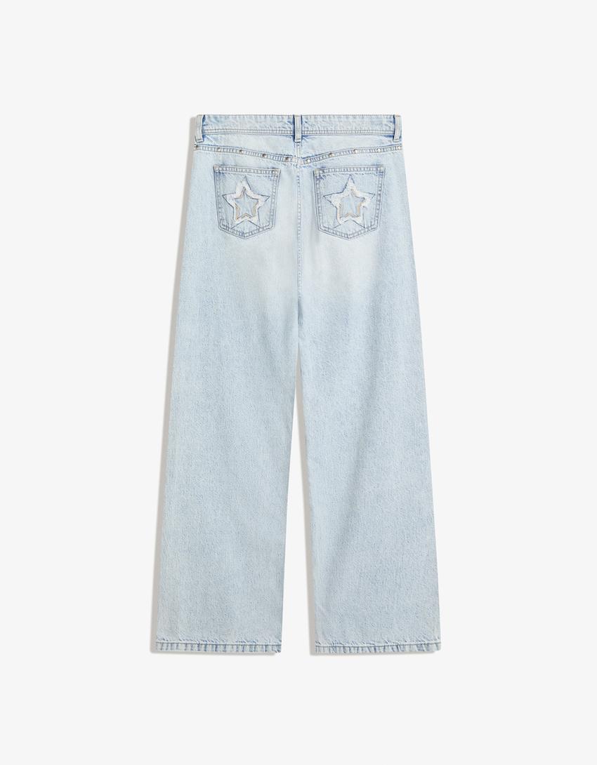 Jeans baggy tachas estrellas-Azul claro