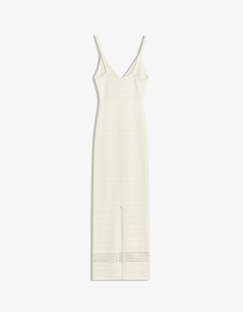 Vestito midi traforato-Bianco