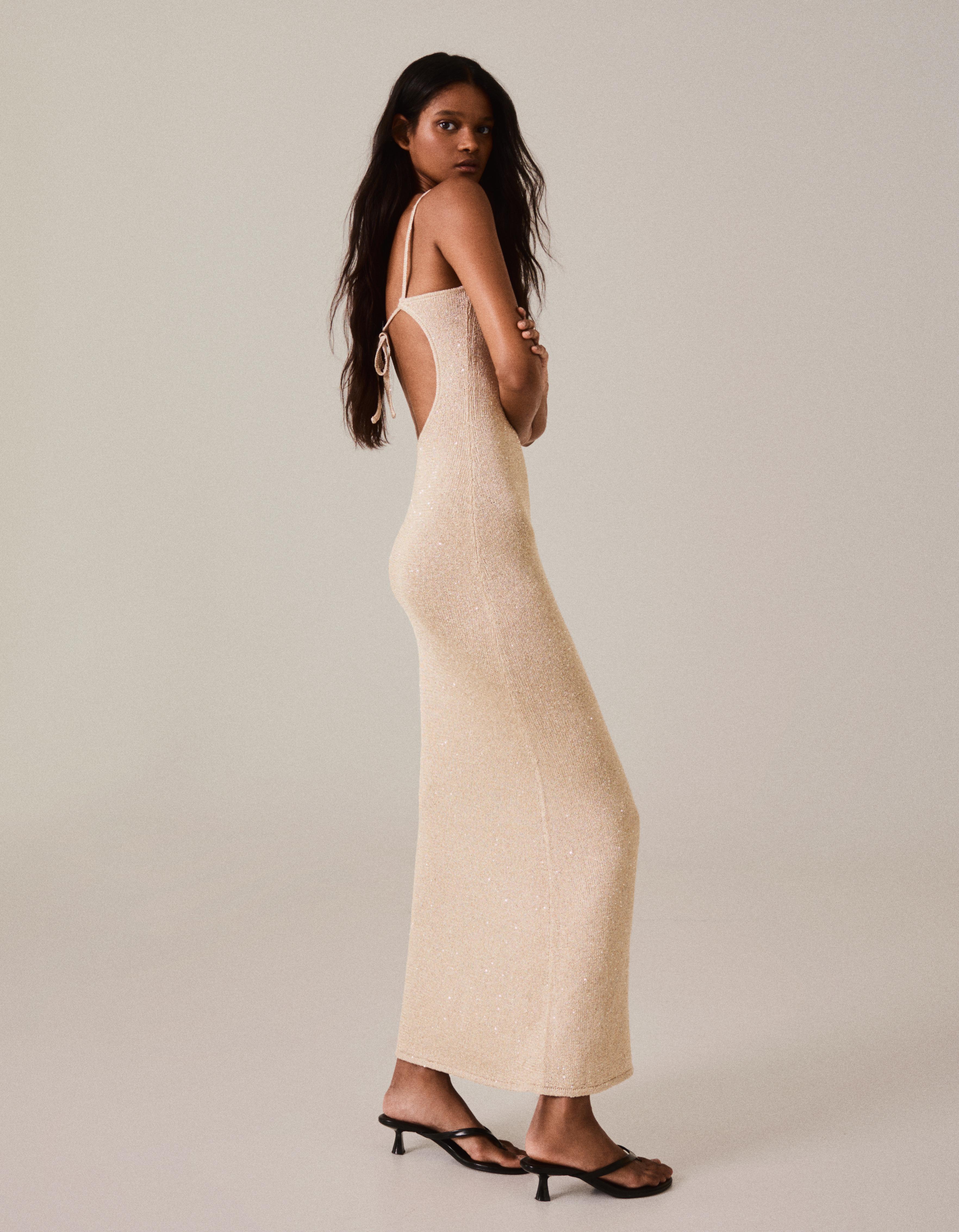 Sequin midi dress with straps — Gold