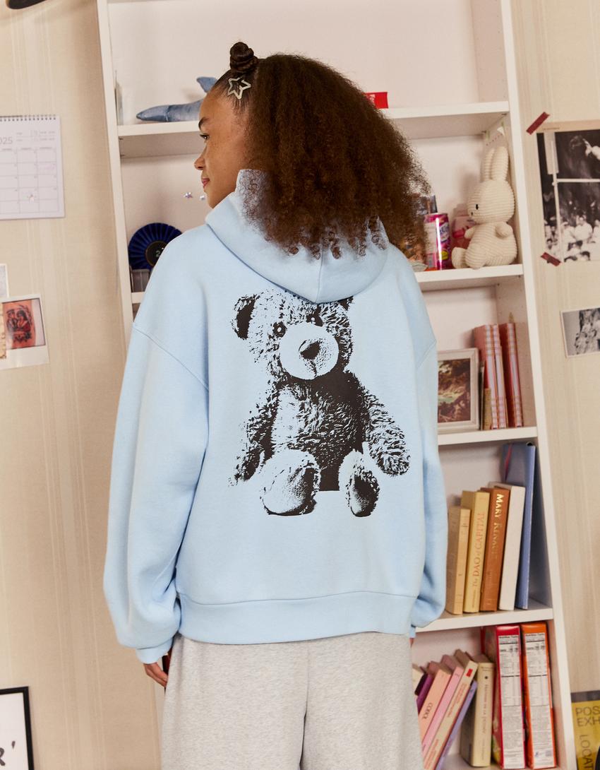 Hoodie met print-Lichtblauw