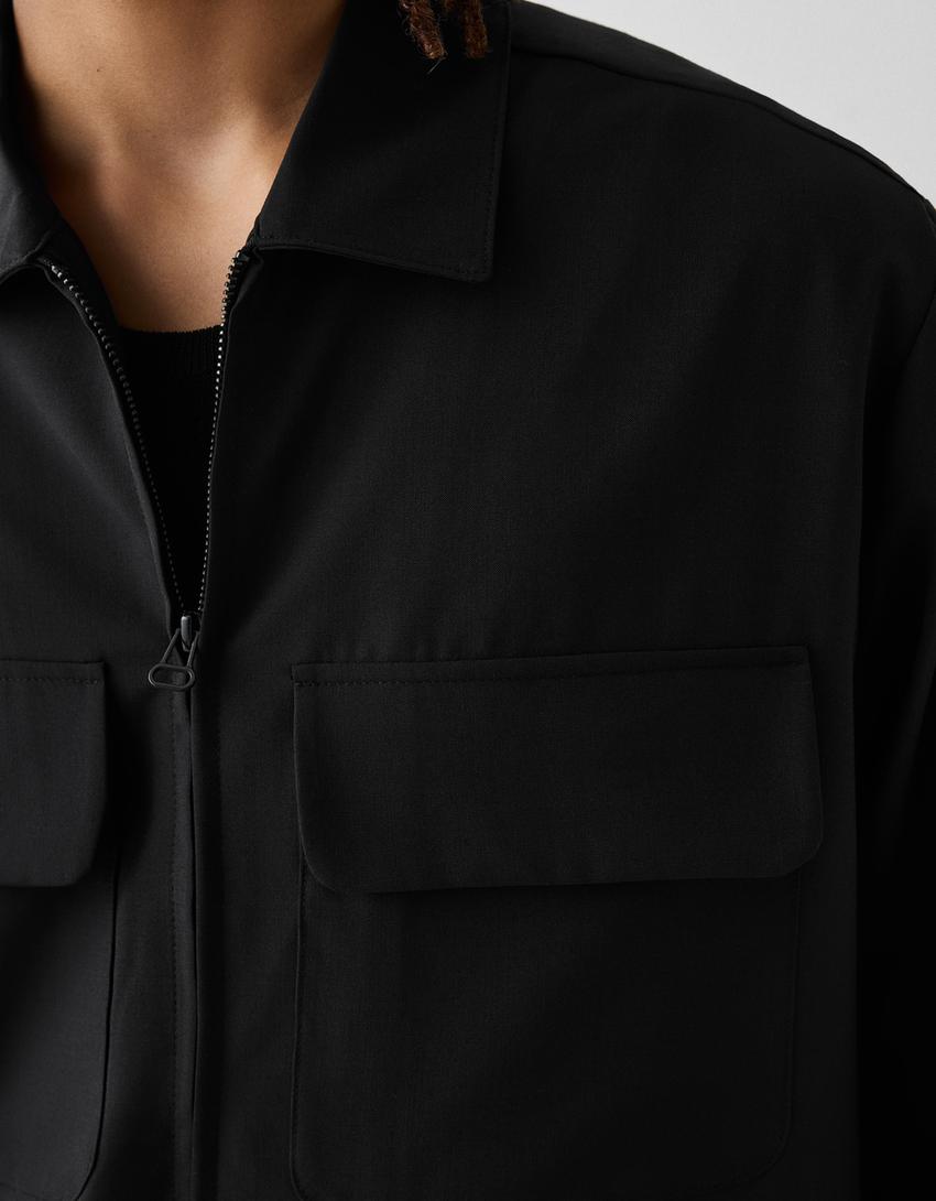 Surchemise fermeture Éclair mélange de laine-Noir-6