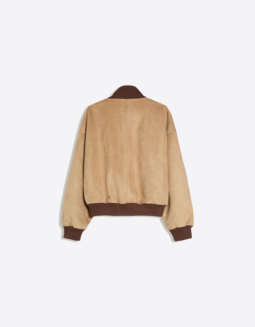 Faux suede jacket-Beige