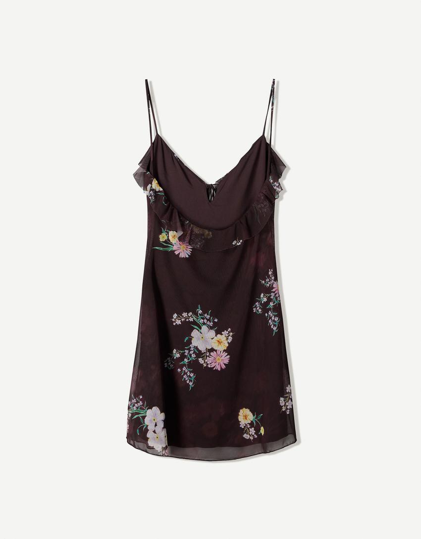 Vestido mini tirantes tul print-Morado-4