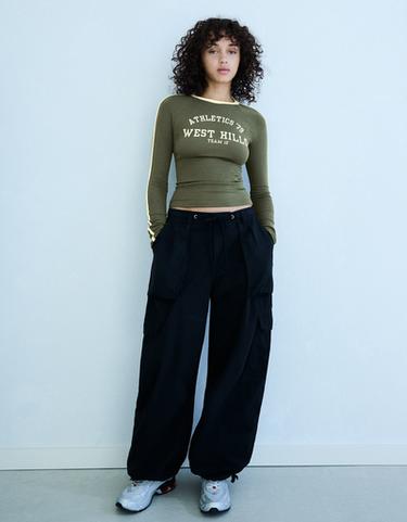 Contrast print long sleeve T-shirt — Khaki 2