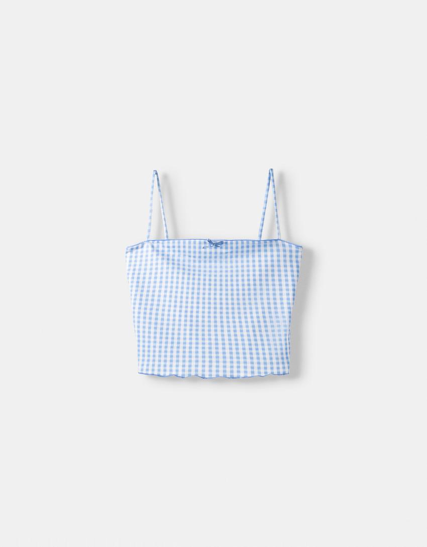 Animal print strappy top with bow detail-Light blue-4