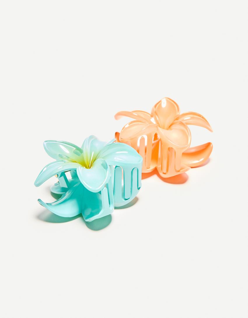 Lot 2 pinces fleur-Orange