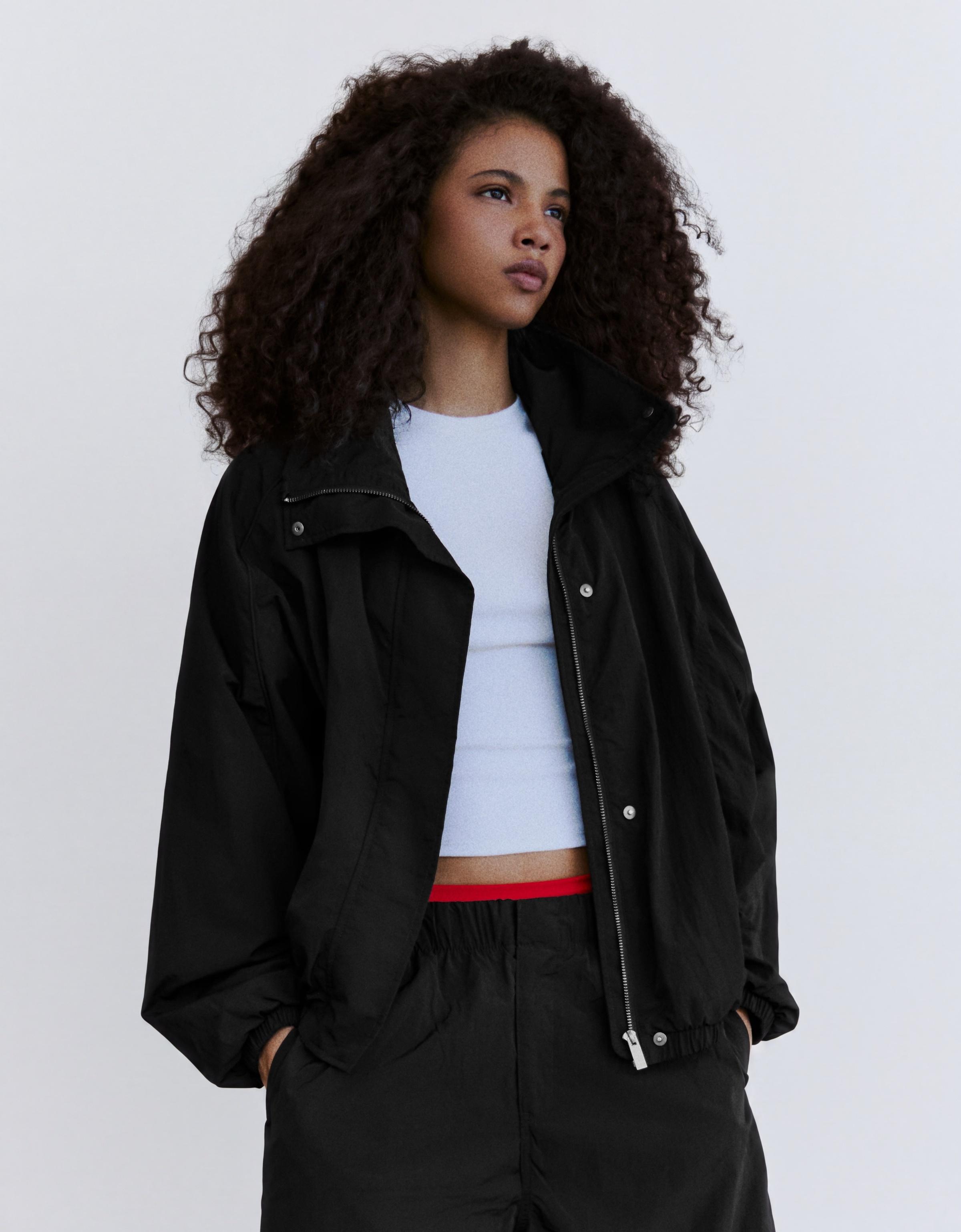Oversize nylon batwing sleeve jacket — Black