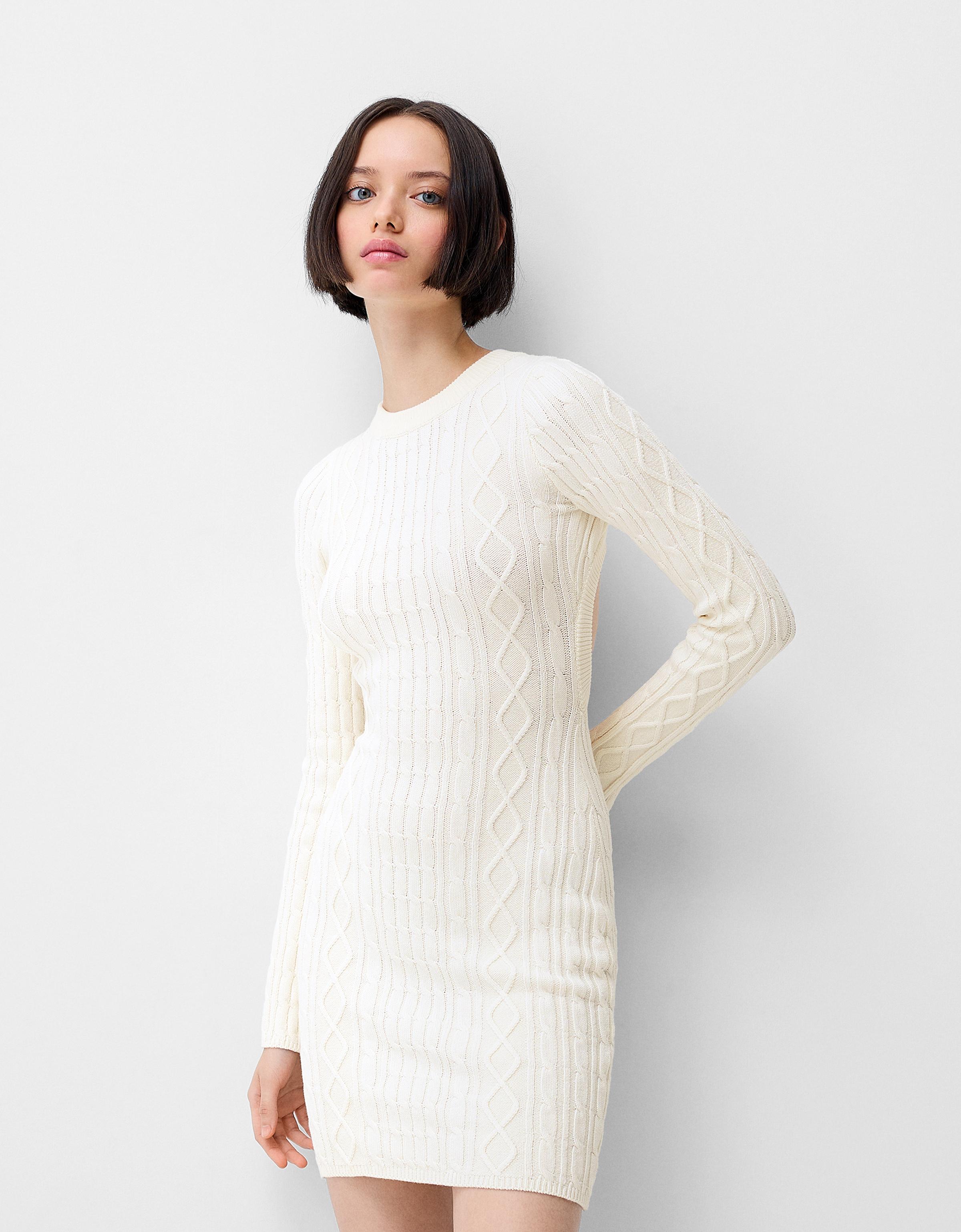 Long sleeve cable knit mini dress Women Bershka