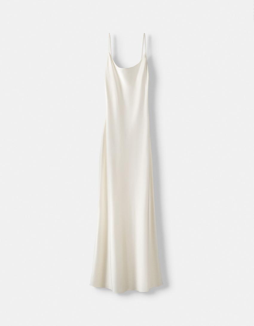 Satin midi dress-Off white