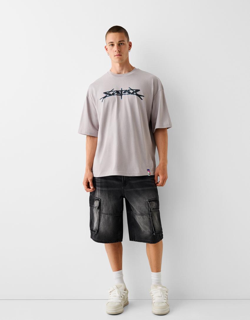 Camiseta Saiko manga curta oversize-Pedra-3