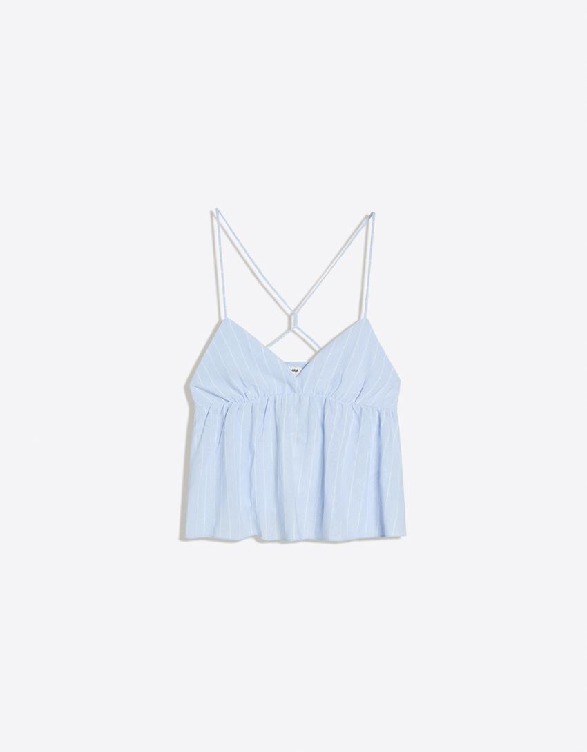 Striped peplum strappy top-Light blue