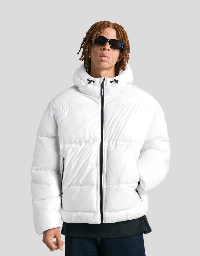 Hooded puffer jacket-White