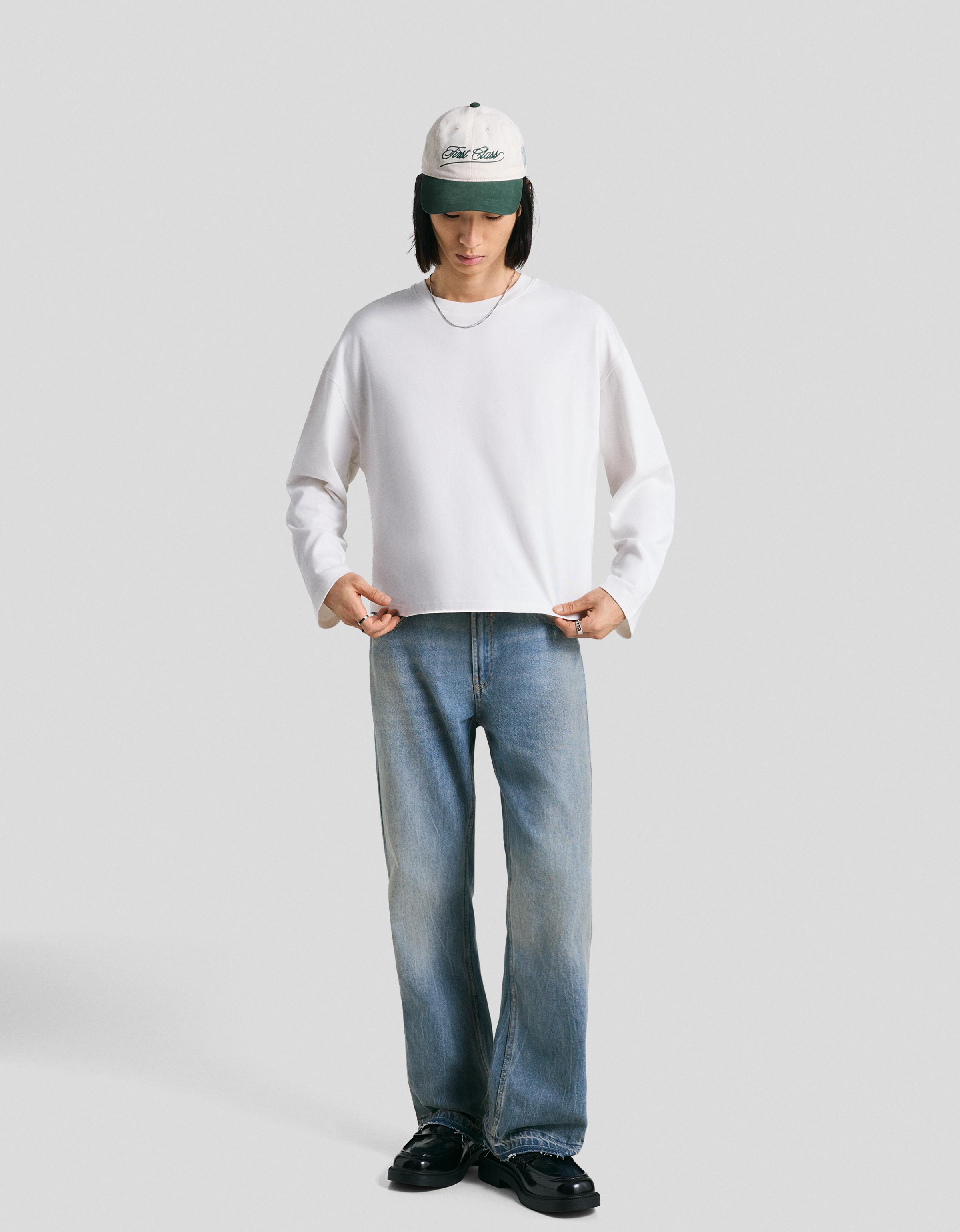 Bershka Straight-Schlagjeans Herren 40 Ausgewaschenes Blau