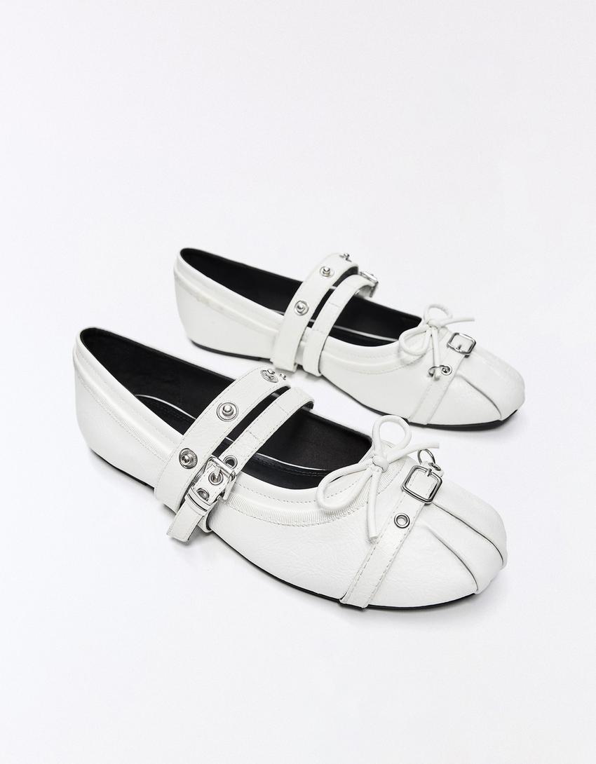 STUDDED BALLET FLATS-WHITE