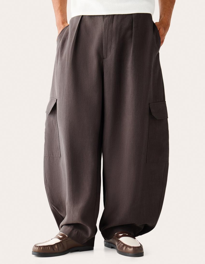 Flowing barrel cargo trousers-Dark grey