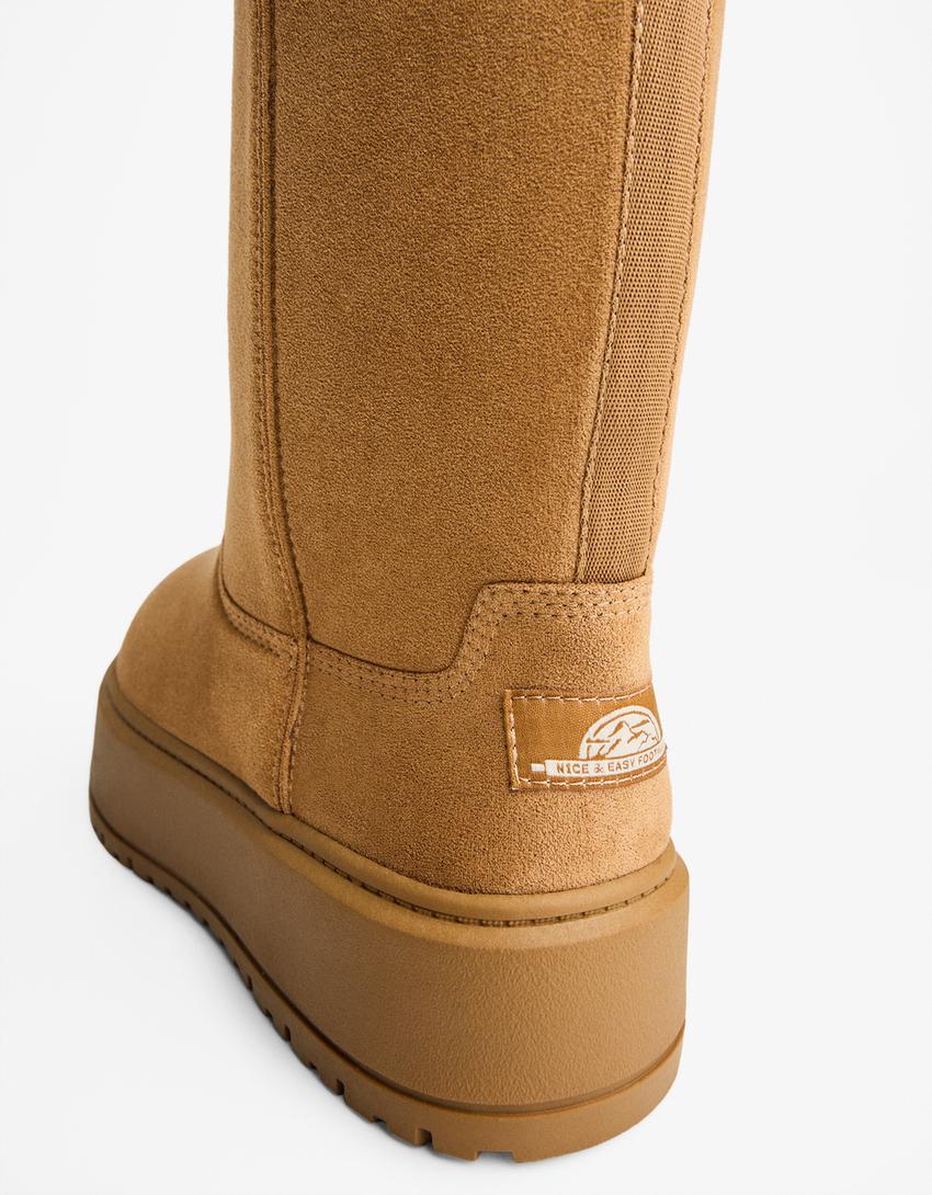 Platform boots with faux fur lining-CAMEL-1