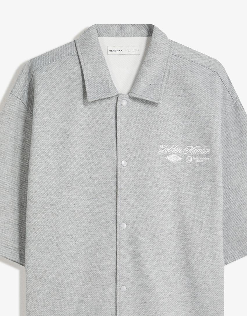 Camicia a maniche corte ricamata-Grigio-2