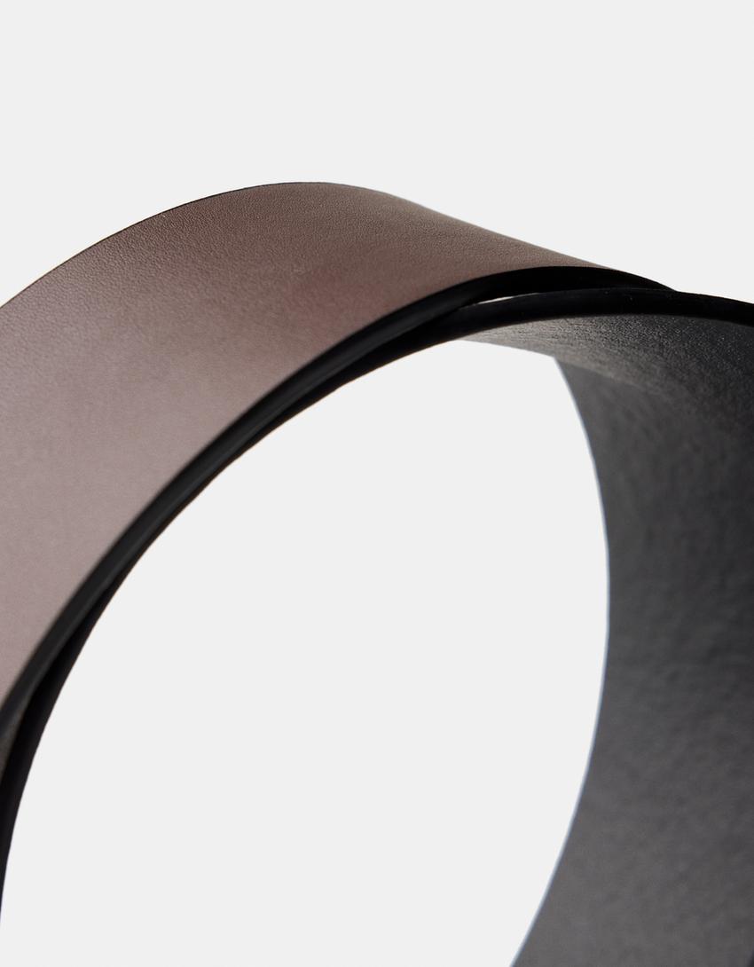Wide leather effect belt-Brown
