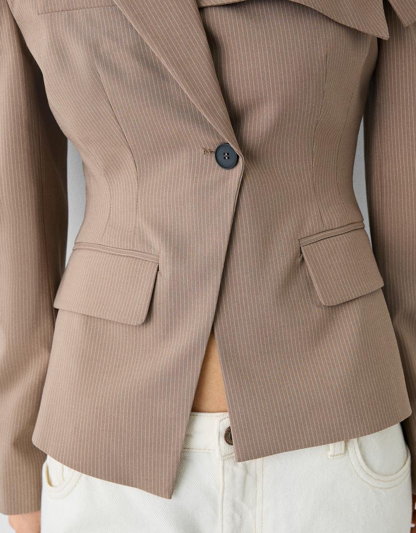 Asymmetric blazer with strap-Sand