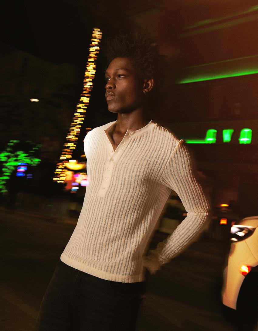 Openwork sweater with buttons-Off white-3