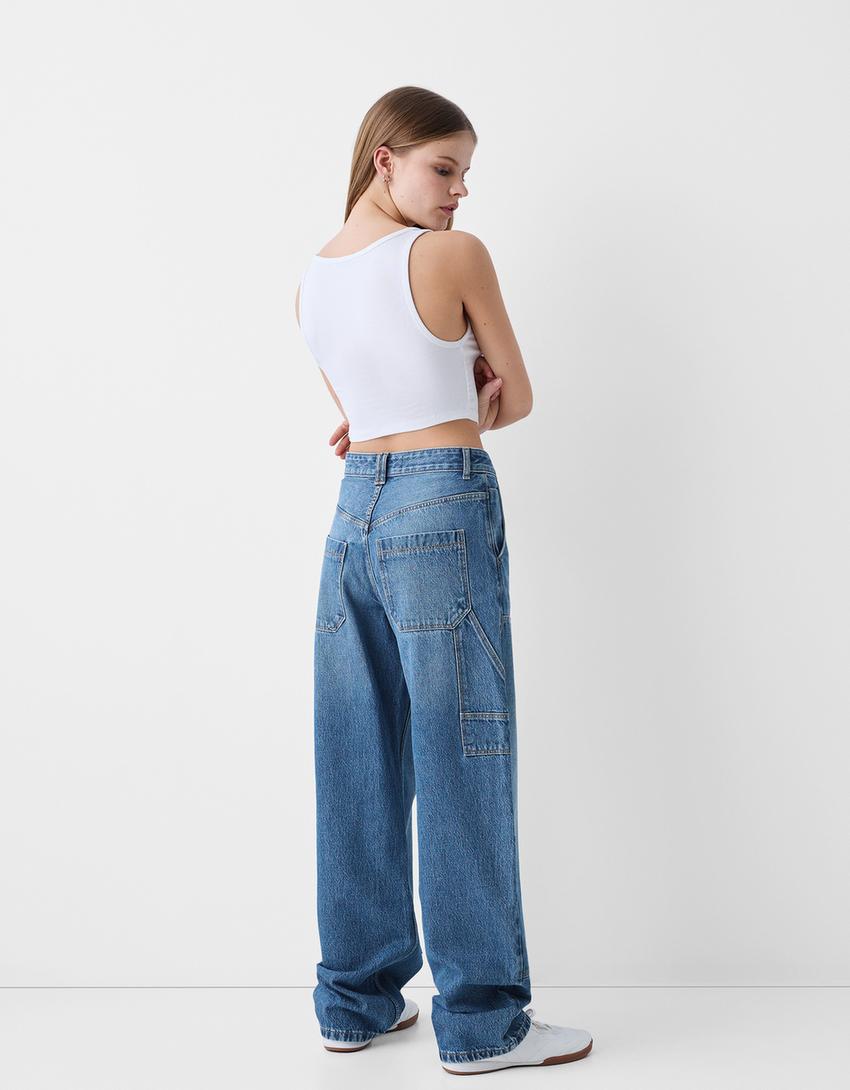 Wide balloon-fit carpenter jeans-Light blue-2