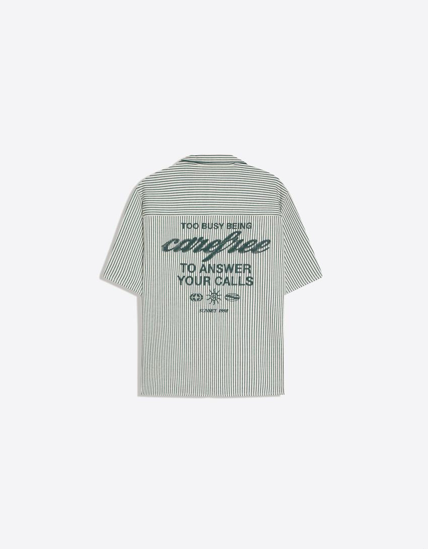 Printed striped short sleeve boxy fit shirt-Green