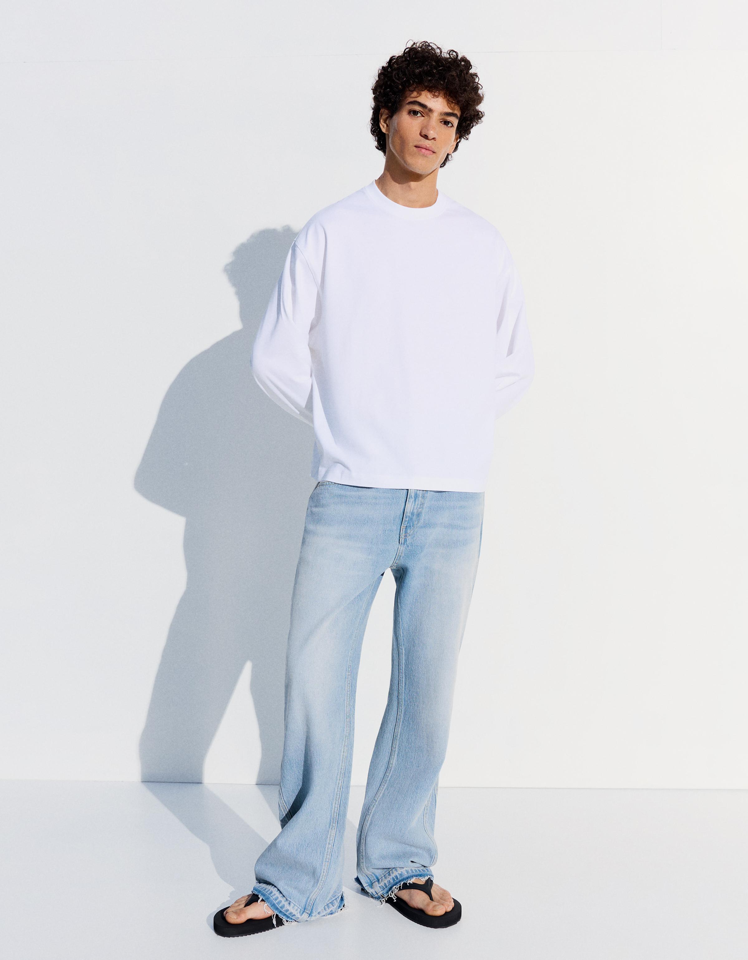 Bershka Jeans Straight Flare Hombre Azul Lavado