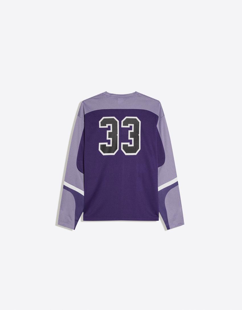 Long sleeve mesh print T-shirt-Violet