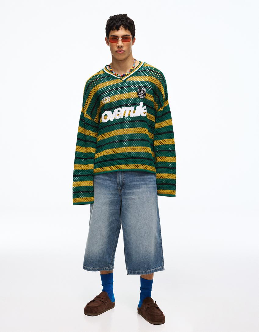 Graphic mesh boxy fit jumper-Green