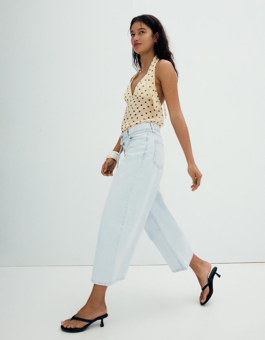 High-waist wide-leg jeans-Light blue