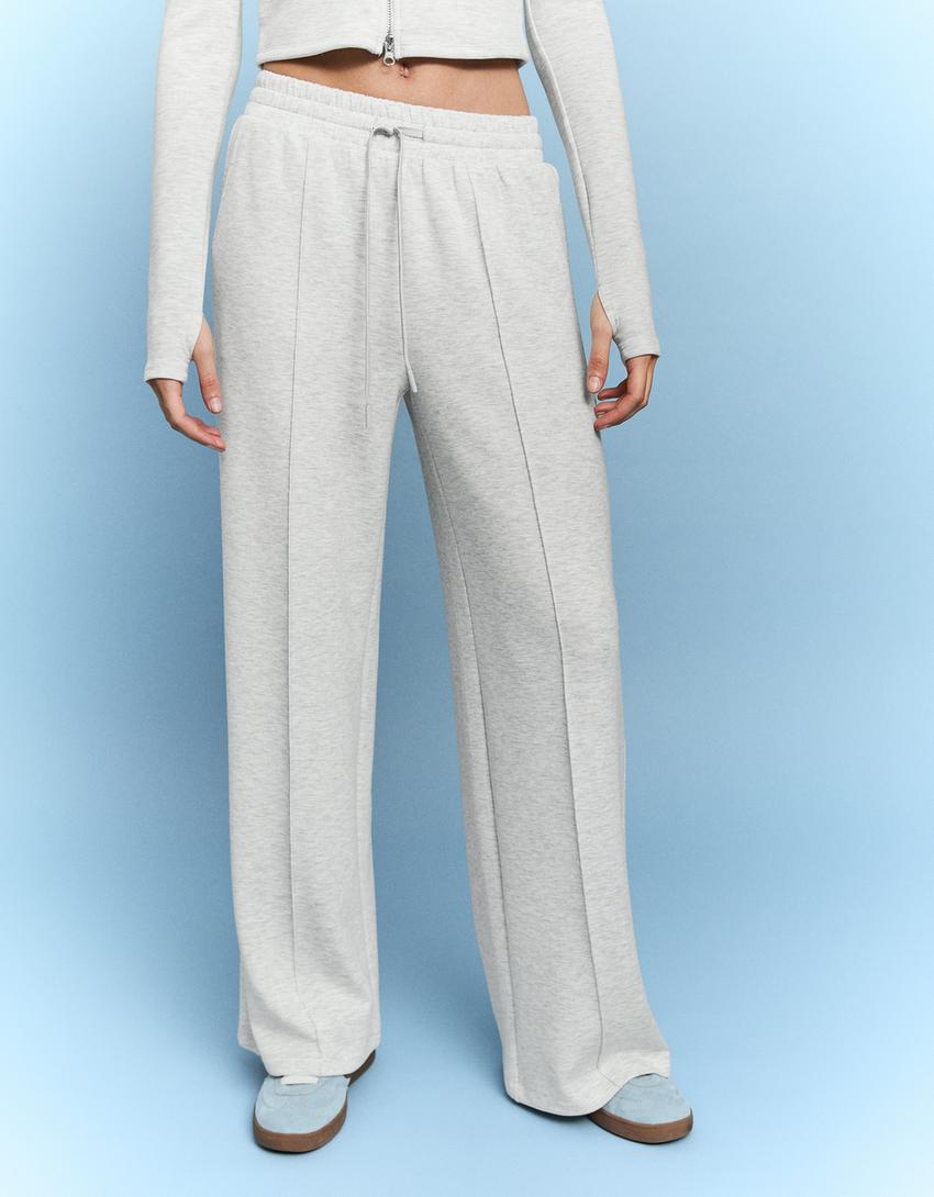 Hose mit Weitem Bein, Soft Touch-Grau