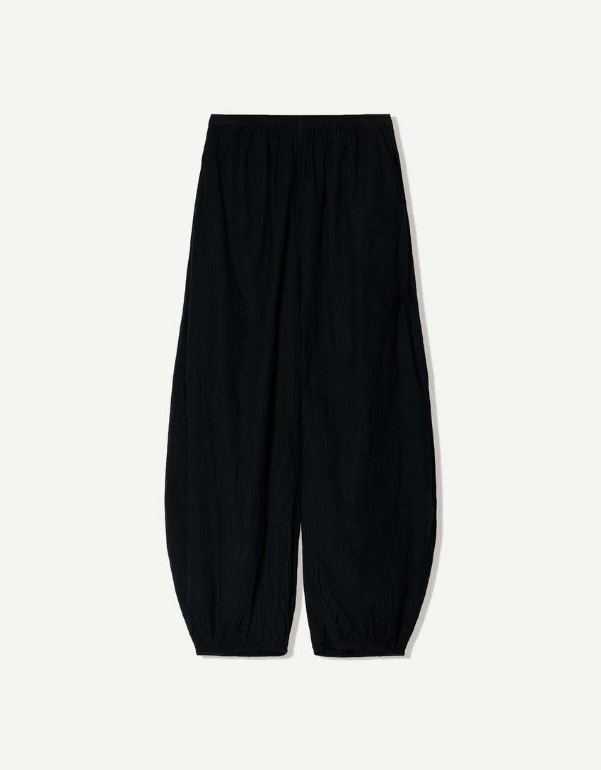 Pantaloni a sbuffo con vita elasticizzata-Nero-3