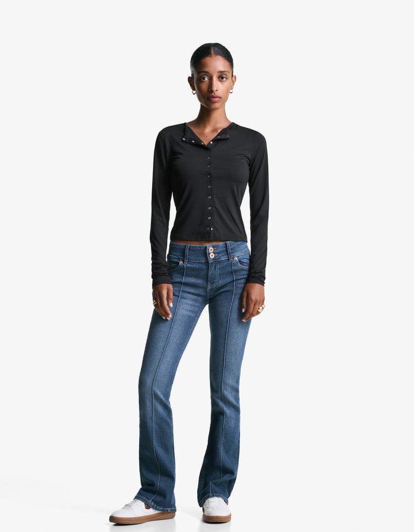 Langarmshirt mit Knöpfen-Schwarz