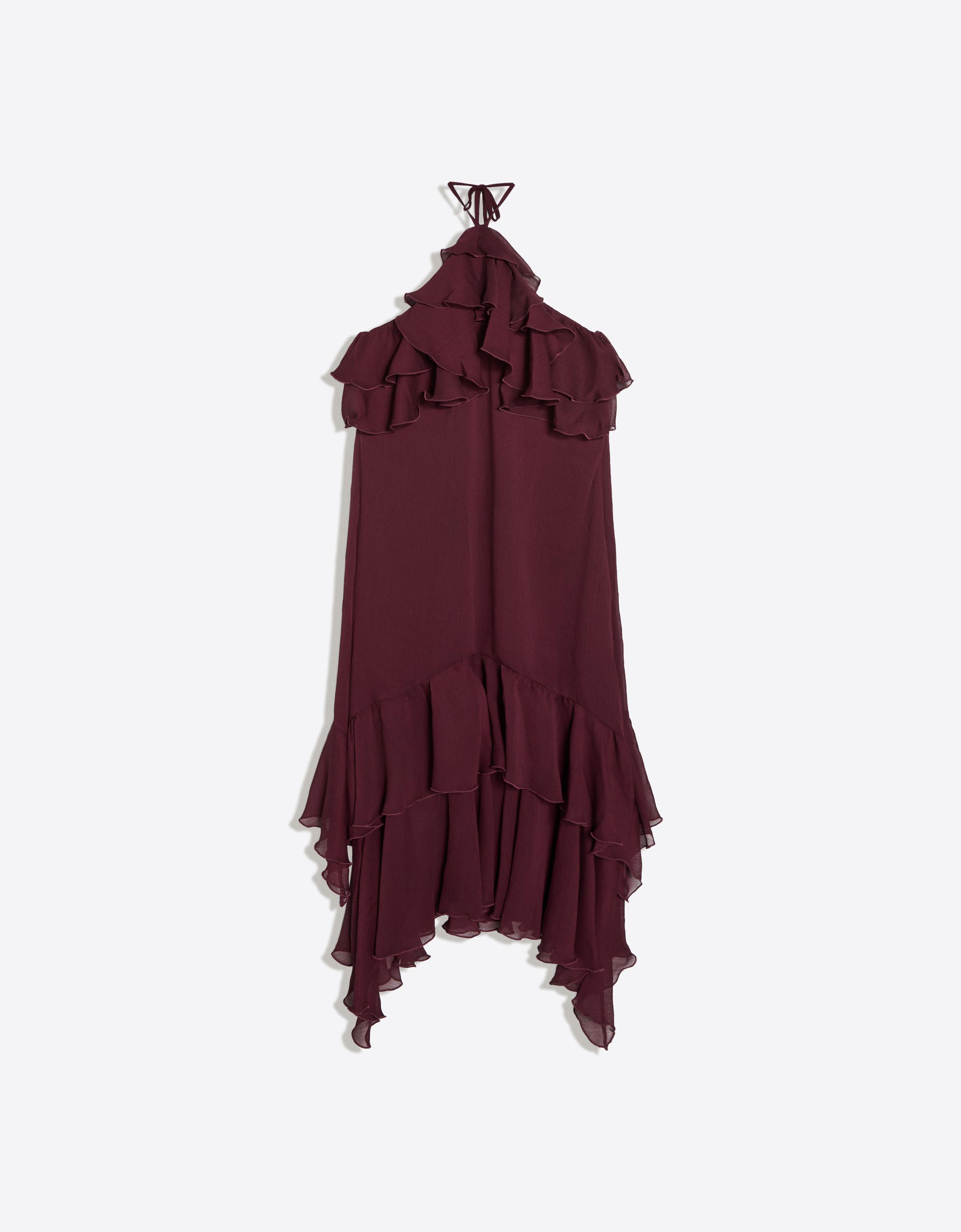 Bershka Vestido Midi Volantes Mujer Granate