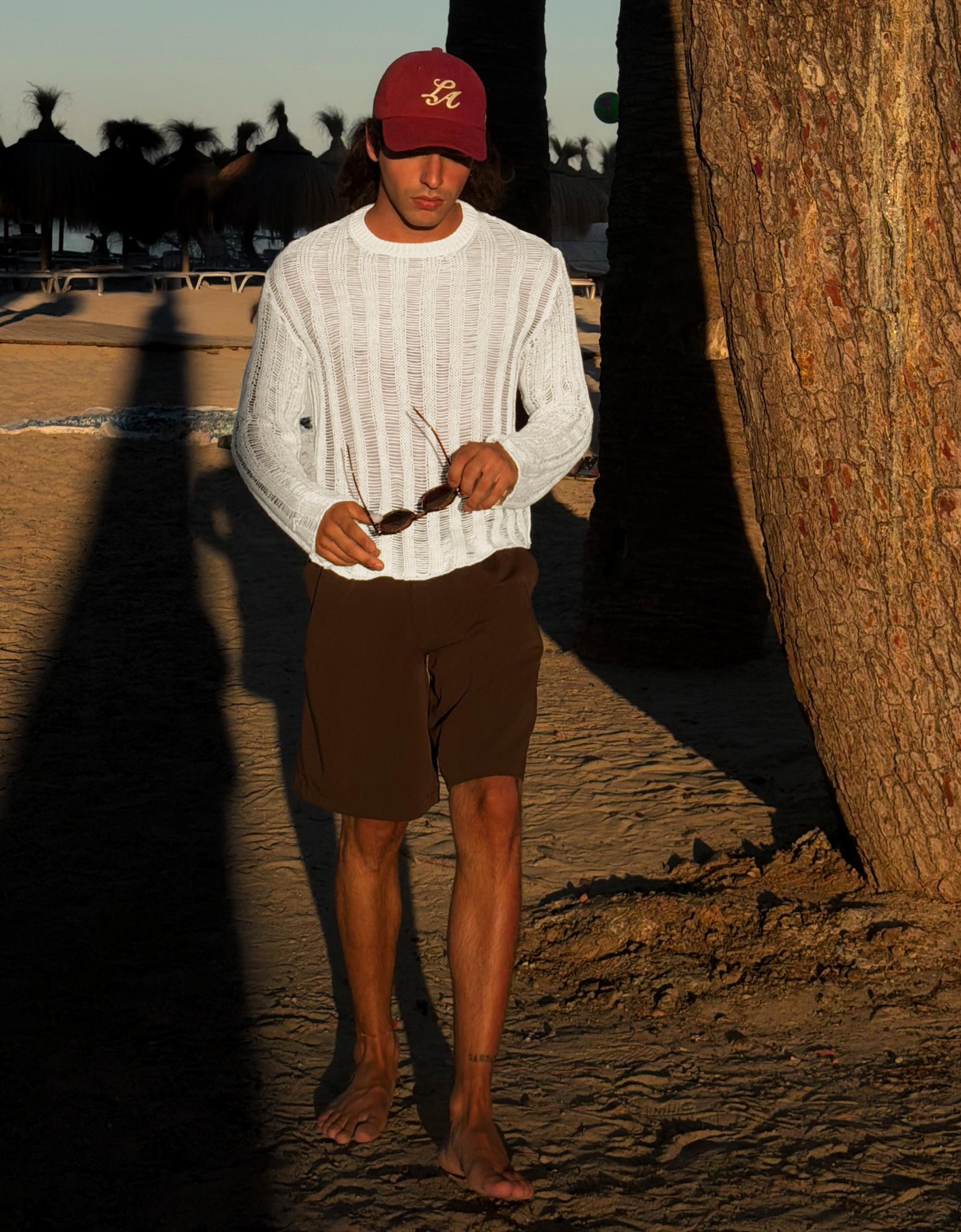 Bershka Jersey De Punto Calado Hombre Blanco Roto