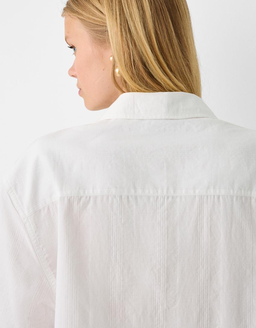 قميص قطني بأكمام قصيرة وملمس بارز-أبيض مطفي-6