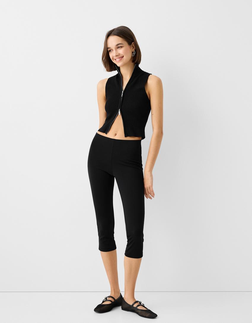 توب بسحّاب إلى الربع ورقبة عالية-أسود-3