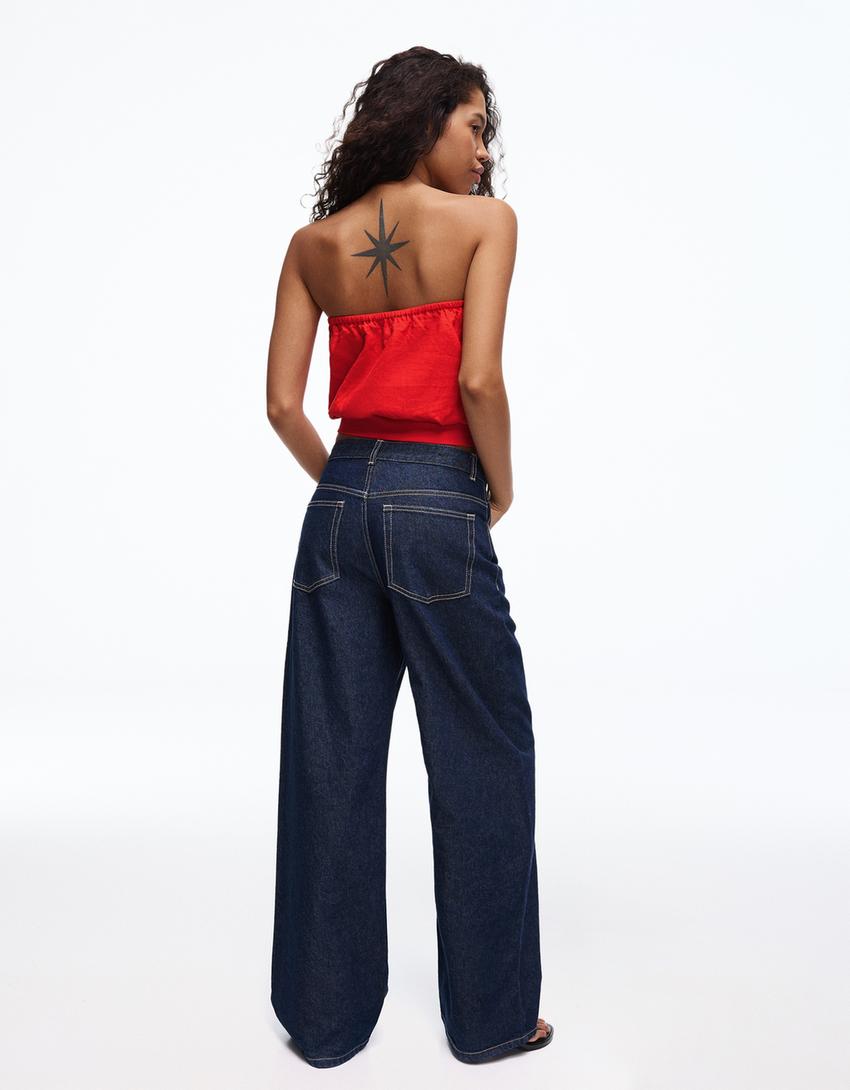 Keten bandeau top-Kırmızı