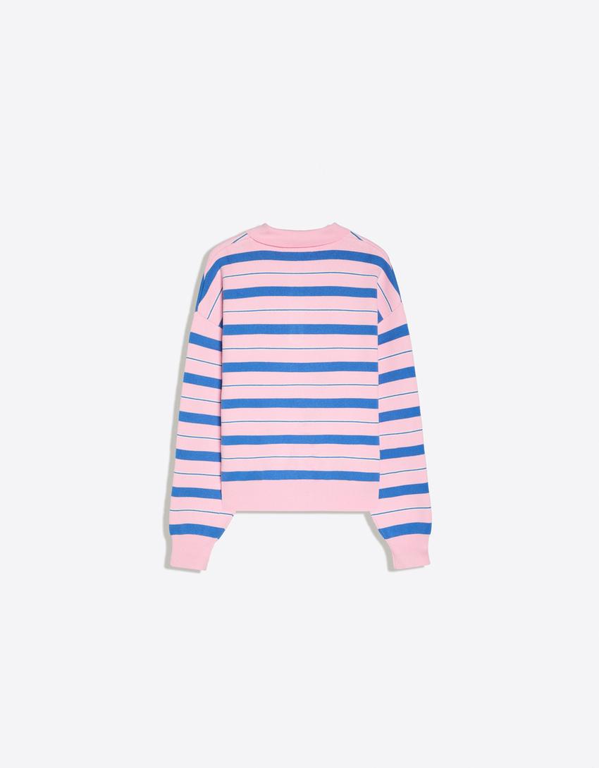 Oversize-Pullover mit Polo-Kragen-Rosa